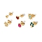 304 Stainless Steel Rhinestone Stone Dyeing Stud Earrings, Mixed Shapes, Mixed Color, 5~10.5x5~10.5mm