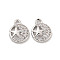 Brass Micro Pave Clear Cubic Zirconia Charms, Round with Star, Platinum, 11x8.5x2.5mm, Hole: 1.2mm