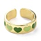 Heart Pattern Alloy Enamel Cuff Rings, Open Rings, Light Gold, Olive Drab, 6.5mm, US Size 7 1/4(17.5mm)