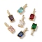 Brass Micro Pave Cubic Zirconia Pendants, Rectangle Charm, Real 18K Gold Plated, Mixed Color, 15x6x5mm, Hole: 5x2.5mm