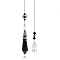 Natural Black Agate Cone Dowsing Pendulum Big Pendants, with Meatl Woven Net/Web with Feather, Pendant: 68x16mm