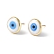 Enamel Evil Eye Stud Earrings, Real 18K Gold Plated Brass Jewelry for Women, White, 12mm, Pin: 0.8mm