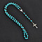 Long Handmade Imitation Pearl Cross Pendant Lariat Necklace Unisex Tassel Sweater Chain Necklaces, Cyan