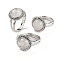 Natural Quartz Crystal Round Adjustable Rings, Platinum Plated Brass Finger Rings for Men, Inner Diameter: 18mm