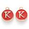 Golden Plated Alloy Enamel Charms, Cadmium Free & Lead Free, Enamelled Sequins, Flat Round, Red, Letter.K, 14x12x2mm, Hole: 1.5mm