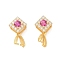 925 Sterling Silver Micro Pave Cubic Zirconia Peg Bails Pendants, Rhombus, Hot Pink, 13x8x5mm, Hole: 3x4mm, Pin: 0.5mm