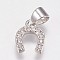 Brass Micro Pave Cubic Zirconia Charms, Horseshoe, Platinum, 10x8x2mm, Hole: 3.5x4.5mm