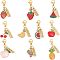 CHGCRAFT Fruit Theme Alloy Enamel Pendant Decorations, with Brass Word Love Charm & 304 Stainless Steel Lobster Claw Clasps, Clip-on Charms, Mixed Color, 31~41mm, 10 styles, 1pc/style, 10pcs/box