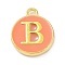 Golden Plated Alloy Enamel Charms, Enamelled Sequins, Flat Round with Alphabet, Letter.B, Hot Pink, 14x12x2mm, Hole: 1.5mm