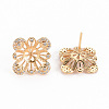 Brass Micro Pave Clear Cubic Zirconia Stud Earring Findings KK-S356-238-NF-2