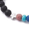 Natural Lava Rock & Synthetic Turquoise Beaded Stretch Bracelets BJEW-JB09985-01-3