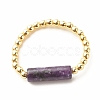 Natural Lilac Jade Column Beaded Finger Ring with Synthetic Hematite RJEW-JR00460-04-3