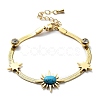 Synthetic Turquoise Star & Rhinestone Round Link Bracelet with Herringbone Chains NJEW-C012-03G-1