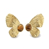 201 Natural Stainless Steel Butterfly with Natural Tiger Eye Stud Earrings EJEW-D084-08G-3