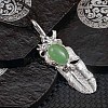 Vintage Natural Green Aventurine Alloy Feather Pendant Necklace for Women Men AO2435-5-1