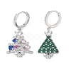 Christmas Tree Brass Pave Colorful Cubic Zirconia Dangle Asymmetrical Earrings EJEW-M257-04A-G-1