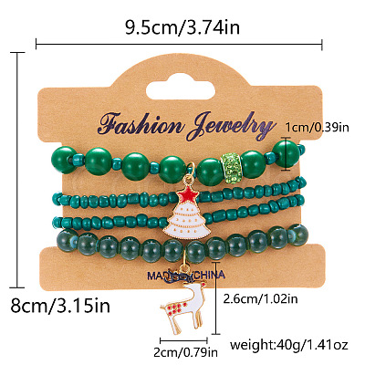 4Pcs Christmas Acrylic Rhinestone Bead Strech Bracelets Sets PW-WG4EE2D-03-1