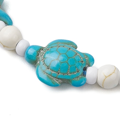 Turtle & Starfish Dyed Synthetic Turquoise Slider Bracelets BJEW-JB10279-02-1