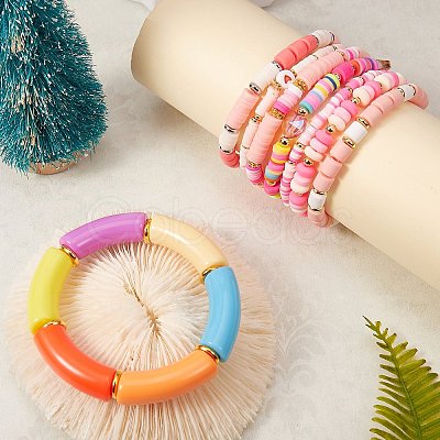 8Pcs 8 Style Love Word Polymer Clay Heishi Beaded Stretch Bracelets Set for Teen Girl Women BJEW-SZ0001-79-1