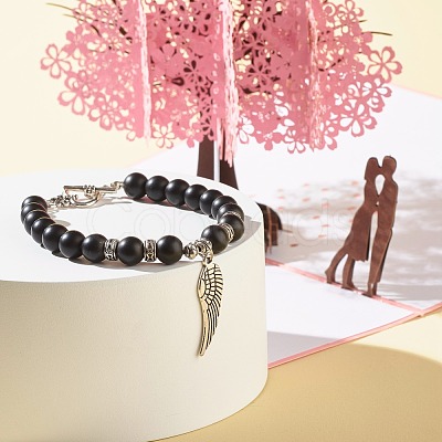 Matte Round Synthetic Black Stone Beaded Bracelet BJEW-JB06963-1