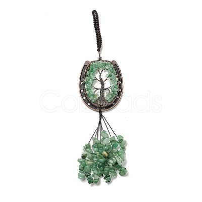 Natural Green Aventurine Chip Tree of Life Pendants Decoration G-F733-06G-1