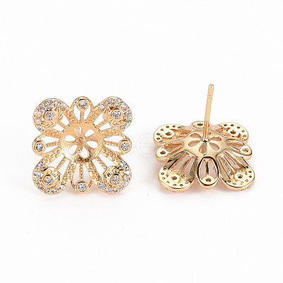 Brass Micro Pave Clear Cubic Zirconia Stud Earring Findings KK-S356-238-NF-1