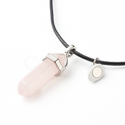 Natural Rose Quartz & Lapis Lazuli Double Terminated Pointed Pendants Necklaces Set for Couples Best Friends NJEW-JN03675-1