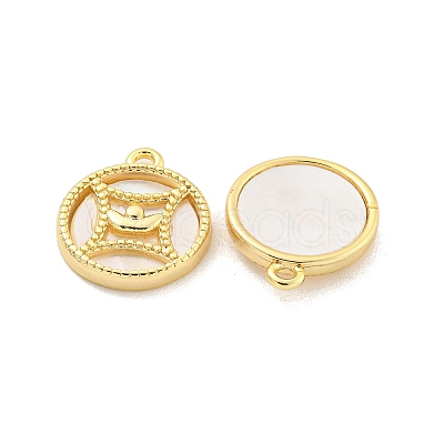 Brass Pave Shell Coin Charms KK-Z044-01G-1