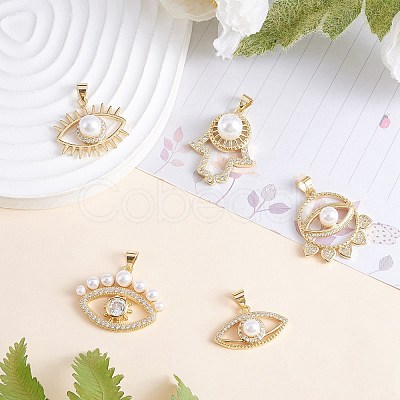 7Pcs 7 Styles Rack Plating Brass Micro Pave Clear Cubic Zirconia Charms ZIRC-SZ0004-87-1