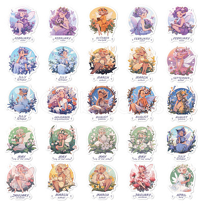 50Pcs Waterproof PVC Month Fairy Stickers Set PW-WG11430-01-1