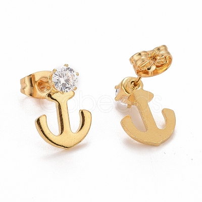 Anchor 304 Stainless SteelStud Earrings EJEW-C019-07G-1