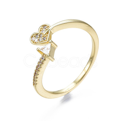 Exquisite Cubic Zirconia Heart Cuff Ring RJEW-N035-066-NF-1