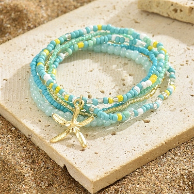 Glass Seed Beads Anklets Sets PW-WG7288D-07-1