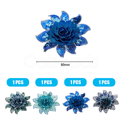 Nbeads 4Pcs 4 Colors 3D Flower Pattern Polyester Fabrics Computerized Embroidery Cloth Sew on Appliques PATC-NB0001-15A-1