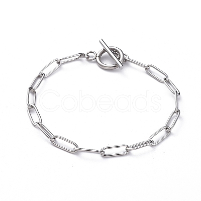 Tarnish Resistant 304 Stainless Steel Paperclip Chain Bracelets X-BJEW-JB04967-1