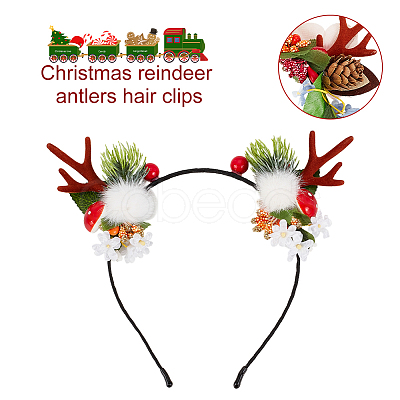 ANATTASOUL 2Pcs 2 Style Christmas Theme Antler Cloth & Iron Alligator Hair Bands MRMJ-AN0001-01-1