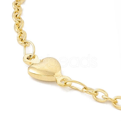 PVD Vacuum Plating 304 Stainless Steel Heart Link Anklet with Cable Chains for Women STAS-E001-18G-1