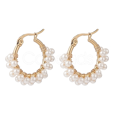 Shell Pearl Beaded Hoop Earrings EJEW-TA00173-1