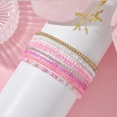 8Pcs 8 Color Glass Seed Beaded Stretch Bracelets Set for Women BJEW-JB09661-01-1