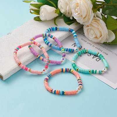 Polymer Clay Heishi Beads Stretch Bracelets BJEW-JB05708-1