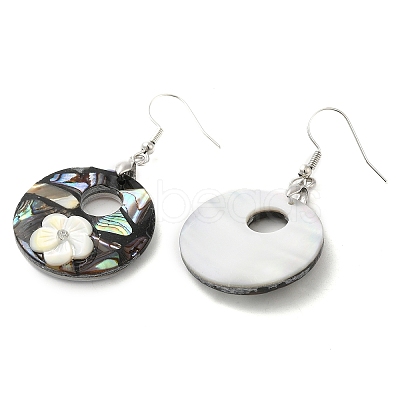 Natural Paua Shell & White Shell Flower Dangle Earrings EJEW-E289-01P-02-1