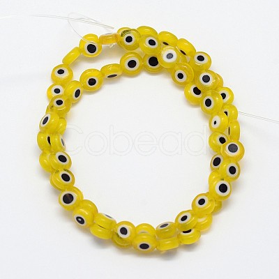 Handmade Evil Eye Lampwork Flat Round Bead Strands LAMP-L058-10mm-01-1