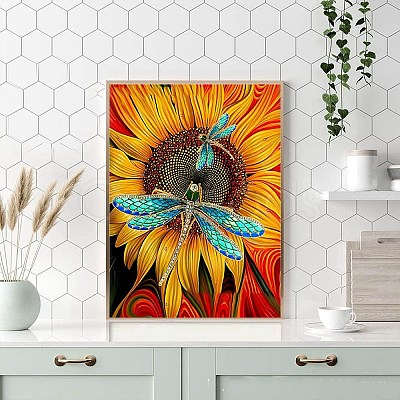 Sunflower with Dargonfly DIY Natural Scenery Pattern 5D Diamond Painting Kits PW-WG40923-05-1