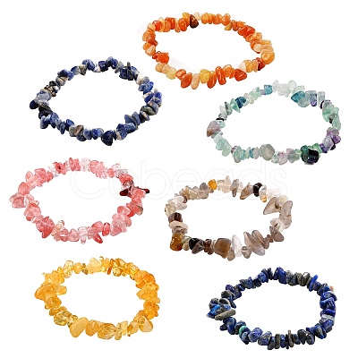 7Pcs 7 Styles Chip Natural & Synthetic Gemstone Beaded Stretch Bracelets Sets BJEW-SZ0001-39-1