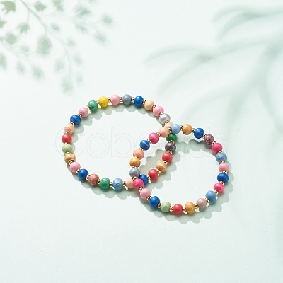 2Pcs 2 Size Natural Wood Round Beaded Stretch Bracelets Set for Kid and Parent BJEW-JB08568-1