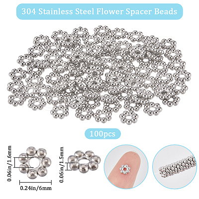 Beebeecraft 100Pcs 304 Stainless Steel Spacer Beads STAS-BBC0004-34B-1