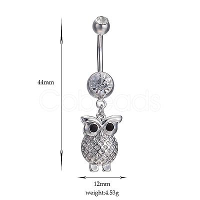 Piercing Jewelry Real Platinum Plated Brass Rhinestone Owl Navel Ring Belly Rings AJEW-EE0001-64-1