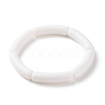 Opaque Chunky Acrylic Curved Tube Beads Stretch Bracelets Set for Women BJEW-JB07320-1