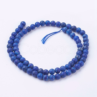 Dyed Natural Lapis Lazuli Round Beads Strands G-G735-06F-6mm-1