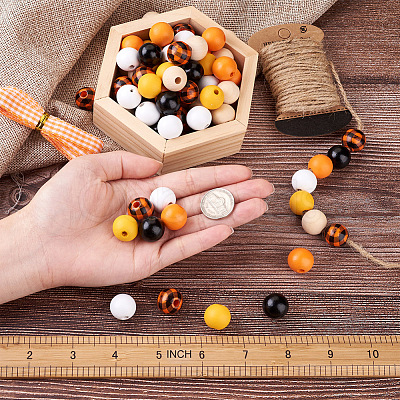 120Pcs 6 Style Natural Wood Beads WOOD-YS0001-02-1